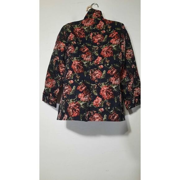 SUGAR + L!PS Women's Floral Shawl Lapel Long Sleeve Blazer‎ In Black/ Red Size M - Picture 2 of 4